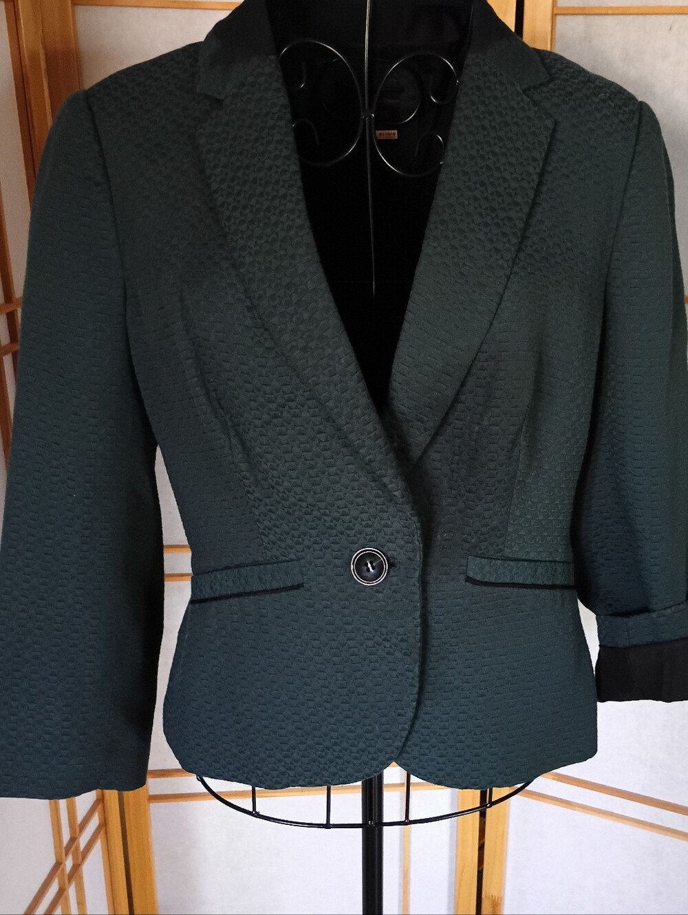 The Limited Dark Green Textured Single-Button Blazer
